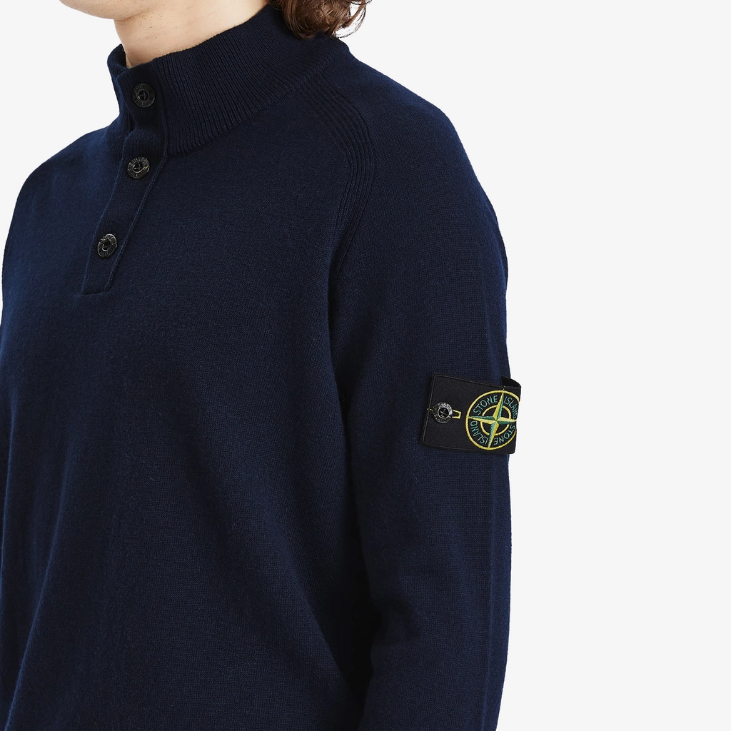 Stone Island Men's Geelong Wool Half Button Knit Navy Blue